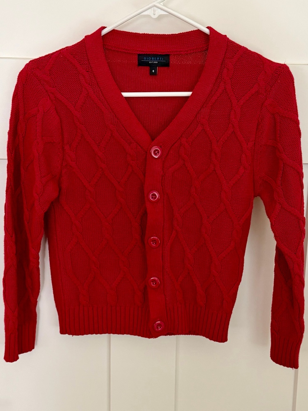Giorgieri Red Cable-Knit V-Neck Cardigan Sweater